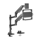 Brateck LDT81-C024P-ML-B NOTEWORTHY POLE-MOUNTED HEAVY-DUTY GAS SPRING DUAL MONITOR ARM WITH LAPTOP HOLDER Fit Most 17'-49' Monitor Black LDT81-C024P-ML-B