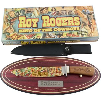 Rough Rider Roy Rogers Bowie Fixed Blade Knife Wooden Display Plaque Sheath