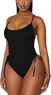 [AOHITE] Women's Tummy Control One Piece Swimsuits Drawstring Ruched High Cut Bathing Suit Cheeky Swimwear Solid & Printed
