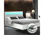 LED Bed Frame Gas Lift Base with Storage Double Size Mattress Platform White Lea