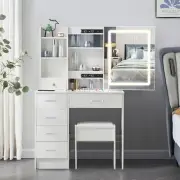 LED Dressing Table with Mirror Stool Set | Hollywood Light Makeup Table Desk Set