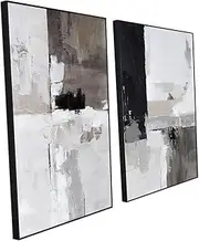 SAFERRYHOME Set of 2 Modern Grey and Black Abstract Wall Art - Framed Canvas Paintings for Living Room, Bedroom, Office Décor - 24x36 Inches Each