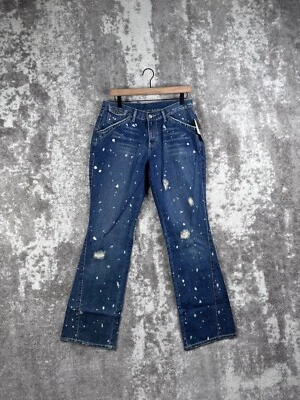 New FUBU Jeans 9 / 10 Women's Blue Paint Spatter Low Rise Bootcut Y2K Dead Stock
