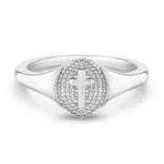 925 Sterling Silver Size 2-5 Little Signet Cross Ring Band for Toddlers to Girls