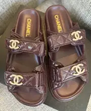 Size 39EU NEW CHANEL 25S Burgundy Shiny Lambskin DAD SLIDE sandals G45507