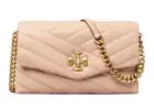Tory Burch Kira Chain Chevron Quilted Wallet Leather Crossbody ~NWT~ Devon Sand