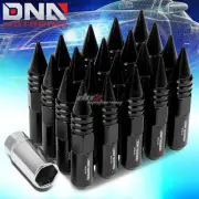 20PCS 60MM BLACK ALUMINUM 20MM OD M12X1.5 LUG NUTS W/SPIKED 47MM CAP+ADAPTER