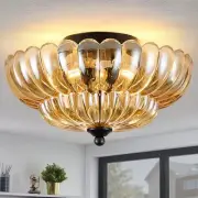 Modern Black Ceiling Light Fixture, 12" Amber Glass Flush Mount Chandeliers, ...