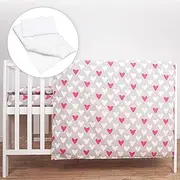 5 Piece Bedding Set Duvet Pillow with Covers & Cotton Sheet for 95x65 cm Baby Travel Cot (Pink Hearts)