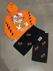 Streetwear Black Denim Shorts Men’s Orange Cross Patches –Designer Style Size:33