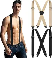 [Janmercy] 2 Pcs Under Clothing Suspenders for Men Airport Friendly Suspenders Plastic Clips Hiking Hidden Suspender for Men