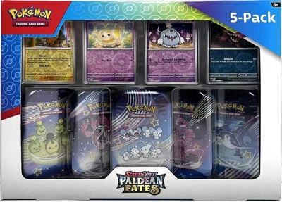 Pokemon Scarlet & Violet Paldean Fates 5 Mini Tins w/ 4 Promos Costco Bundle NEW