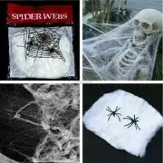 2 Pack Stretchable Spider Web + 2 Fake Spiders Halloween Party Decor Cobweb Prop