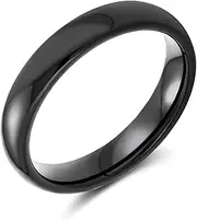 [Bling Jewelry] Plain Simple Dome Black Couples Titanium Wedding Band Ring For Men For Women Comfort Fit 4MM