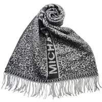 在飛比找momo購物網優惠-【Michael Kors】MK專櫃款動物紋披肩圍巾(黑灰色