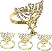 LIGIGWASH 4pcs Menorah Napkin for Hanukkah Table Decoration Candle Shaped Holders Elegant Jewish Festival Serviette Buckles for Family Gatherings and Celebrations