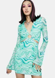 [Bailey Rose] Green Swirl Print Mini Dress