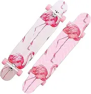 Sports Longboard Skateboard, 46" 8-Layer A-Level Maple Flamingo Double-Sided Pattern Lengthened Dance Board Suitable for Beginners Adults Adolescents Can Bear 200kg