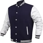 [Deckra] Men's Fashion Varsity Jacket Casual Regular Fit Letterman Baseball Bomber Jackets Fleece