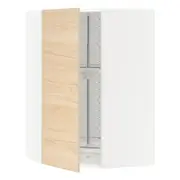 METOD corner wall cabinet with carousel, white/Askersund light ash effect, 68x37x100 cm
