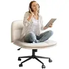 FLEXISPOT Armless Cross-Legged Chair PU Leather Cushion Wheels Wide Seat Vanity