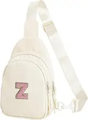 [Bomvabe] Crossbody Bag for Teenage Girls with Extender Strap 32"-52", Birthday Gift for 6 to 14 Year Old Girls, Sling Bag for Kids and Tweens, Cream with Initials Z