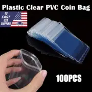 100PCS Mini Clear Plastic PVC Coin Bag Wallet Storage Case Envelope Cover 7x5 CM