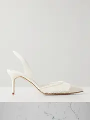 [Manolo Blahnik] Manolo Blahnik - Capsli 70 Embroidered Lace And Crepe Pointed-toe Slingback Pumps - White - IT40 IT 40 White