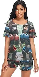 [RPLIFE] Apes Boxing Ladies Pajamas Set, Comfy Womens Pajamas Sets, Apes Boxing, Medium