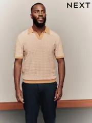 Yellow/White Regular Fit Short Sleeve Geometric Pattern Knit Trophy Polo Shirt (AJ8725) | $58