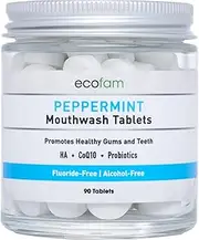 ECOFAM Peppermint Mouthwash Tablets - Chewable Tablet for Fresh Breath Fluoride Free Alcohol Free Travel Size Mouthwash - 90 Tablets