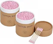 400Pcs Double Heads Wooden Cotton Swabs Ear Sticks Cotton Swabs Makeup Remover Cotton Swabs for Ears, Makeup, Beauty Care, Cleaning, Travel, (Round+Pointed Shape), Pink