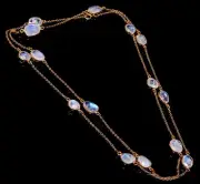 Solid 925 Sterling Silver Rainbow Moonstone stone chain Jewelry necklace