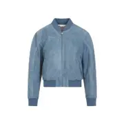 [Chloe] Chloe-Grizzled Blue Lamb Suede Leather Jacket-Donna 36 FR