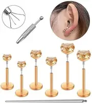 [Uni-J] Flat Back Stud Earrings for Women Hypoallergenic Surgical Steel Internal Thread Tragus Helix Cartilage Conch Nose Monroe Labret Medusa Piercing Jewelry /Be Equipped With Piercing Ball Grabber