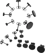 [VANZACK] 8 Pairs Ear Studs for Men: Black Titanium Steel Ear Stud Earrings Decorations - Minimalist Round Piercing Jewelry Everyday and Party Wear