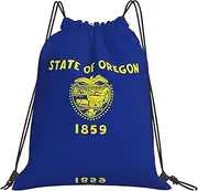 EdWal Oregon State Flag Print Drawstring Backpack Gym Bags Sports Draw String Bags For Gym Travel Swimming Beach, White, One Size