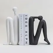 TOPSKY Book Ends- Decorative Thinker Bookends, White&Black Book Holder, Heavy Book Stopper Holder Nonskid- Book Ends for Shelves Living Room Office Home Decor (Black)