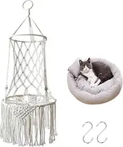 3 PCS Cat Hammock,Boho Hanging Cat Perch with Cat Sofa and Hook,for Cats Inside and Outside,Suppleness Cats Swing for Sleeping,Playing (White)