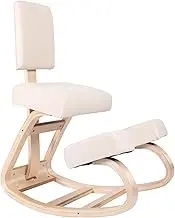 Sleekform East Austin Ergonomic Kneeling Chair with Back Support - Winter Linen & Wood Ergo Posture Chair for Desk, Natural Back Pain Relief, Best Office Chair for Leg Circulation
