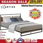 Bed Frame Queen Double King Size Metal Base Thick Slats Wood Industrial Bed