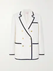 [Valentino Garavani] Valentino Garavani - Double-breasted Piped Tweed Blazer - White - IT46 IT 46 White