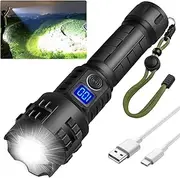 Super Bright Flashlight High Lumens Rechargeable, 100000 Lumen Xhp70.2 Powered Led Flashlights Brightest Flash Light, AHHZDZQ Powerful Handheld Tactical Flashlights for Camping, Emergency