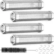 4 Pcs Pellet Smoker Tube 12 Inch Stainless Steel BBQ Wood Pellet Tube for Smoking with Cleaning Brush and 8 S Shape Hooks for Hours of Billowing Cold Hot Smoking