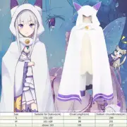 Anime Re:Zero Emilia Cosplay Hooded Cloak Cat Ears Cape Coat Uniform Costume S-L