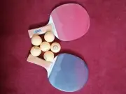 Table Tennis Racket Wooden /Rubber with Six Balls