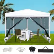 Instahut 3x3 Marquee White Gazebo, Pop Up Gazebos Camping Tent Folding Tarp Garden Outdoor Wedding Party Canopy Patio Carport, Water Resistant and UV Carry Bag Mesh Panels