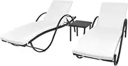 Sun Loungers 2 pcs with Table Poly Rattan Black (42884+42886),Sun Loungers-274869
