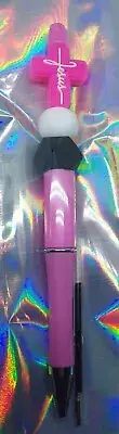 Pink Cross "Jesus" Beaded Pen Black Ink Refillable - Free Refill