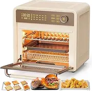 Bear Air Fryer Oven, 18L Toaster Oven Air Fryer Combo, 360°Hot Air Circulation for Healthier Food, 1400W Preset Cook, 8"Pizza Cooking, 15 Smart Menus, 4 Accessory, Transparent Door (CN Panel)